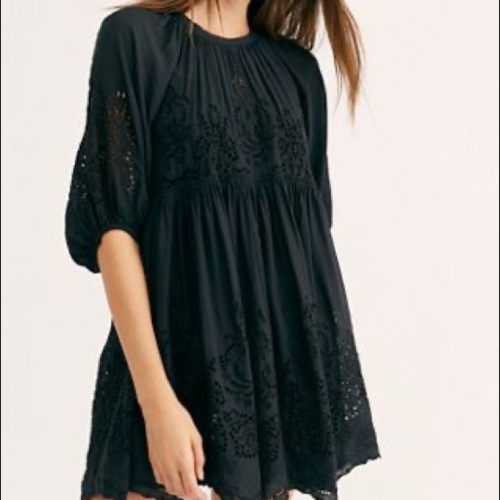 free people unrefined eyelet tunic in black